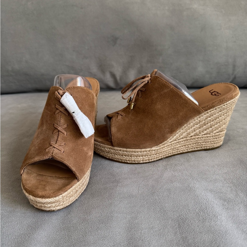 UGG Giorgia Espadrille Chestnut Suede Wedge Sandals